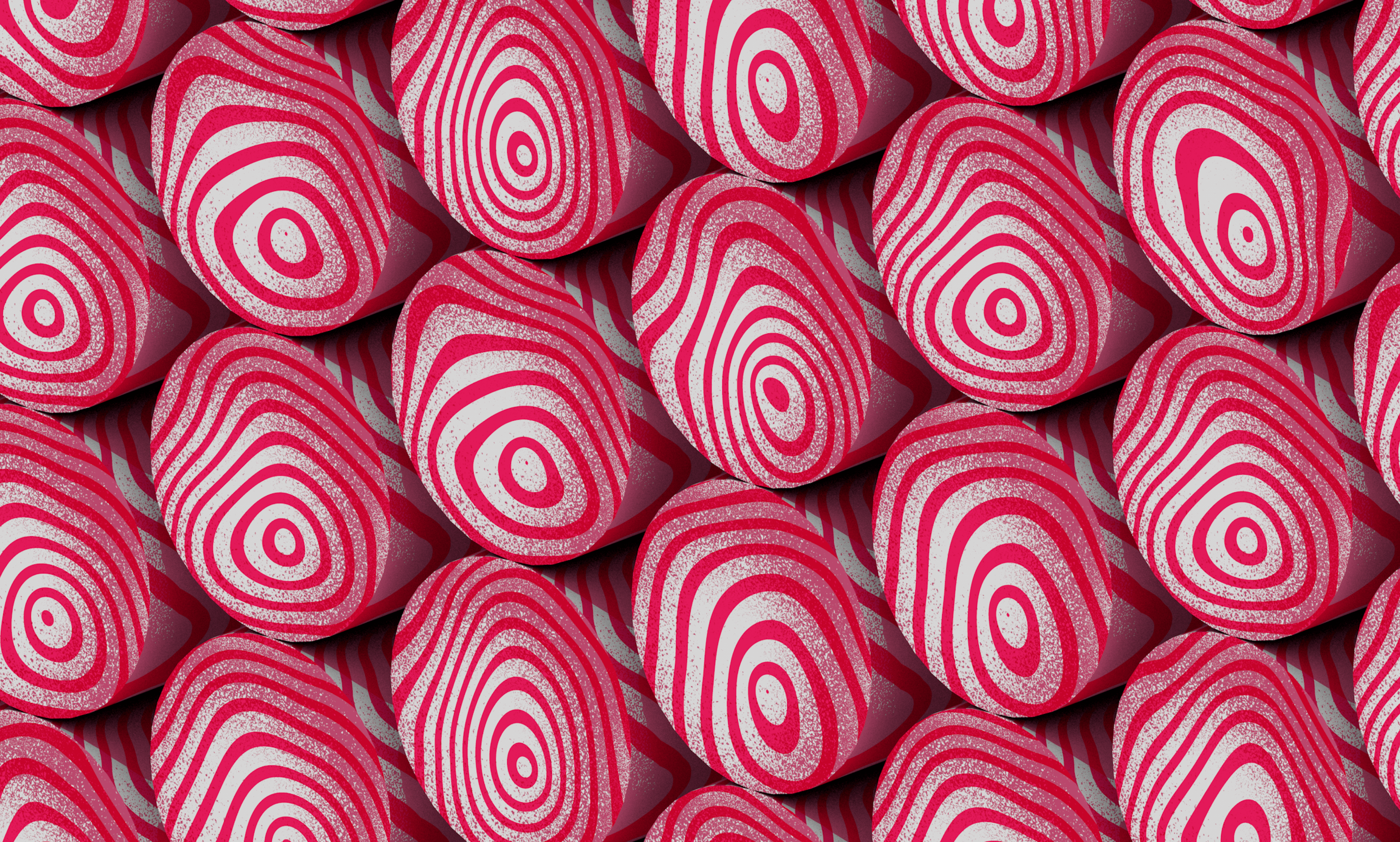 red and pink thumbprints in angled rows
